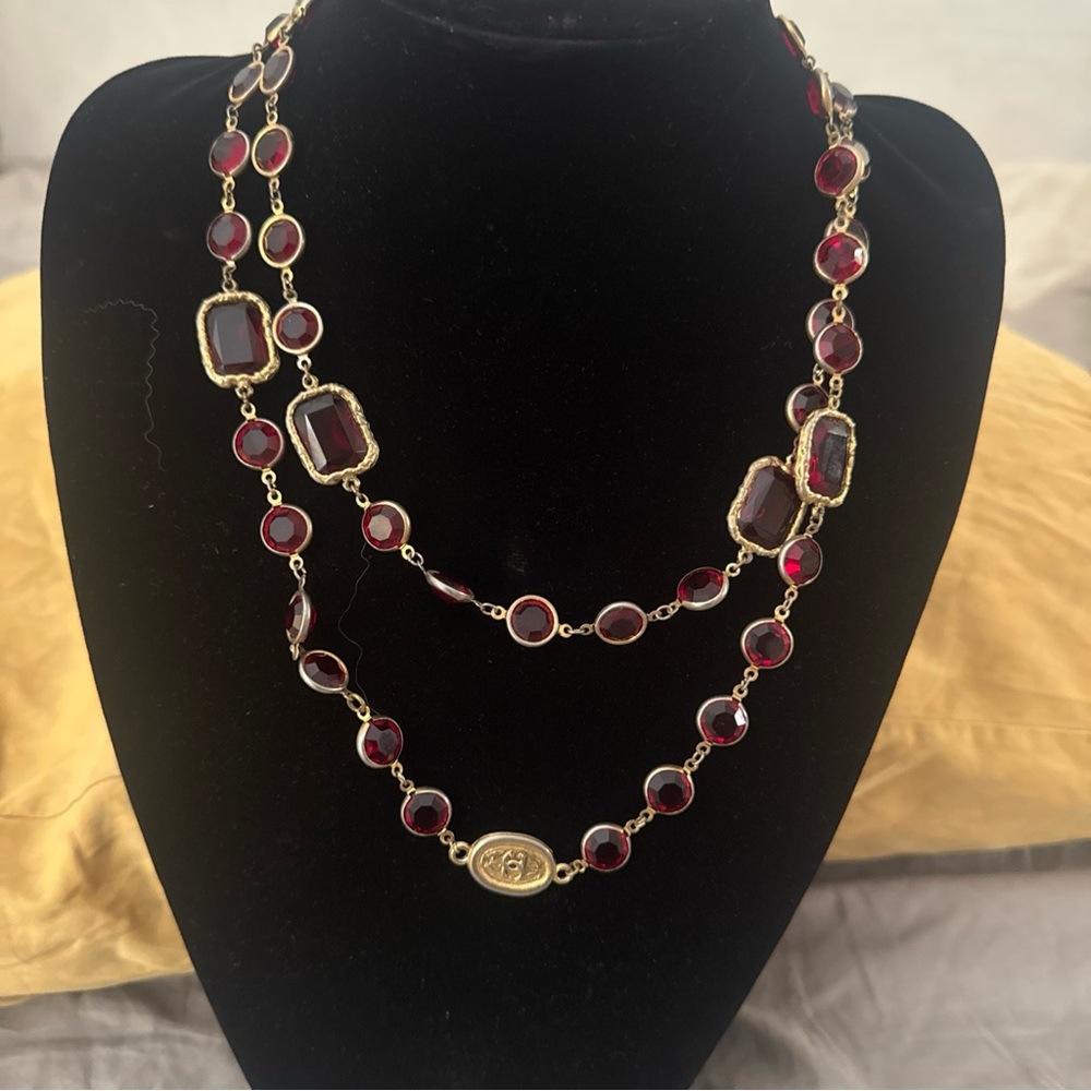 CHANEL Gold Necklace with Deep Red Accents